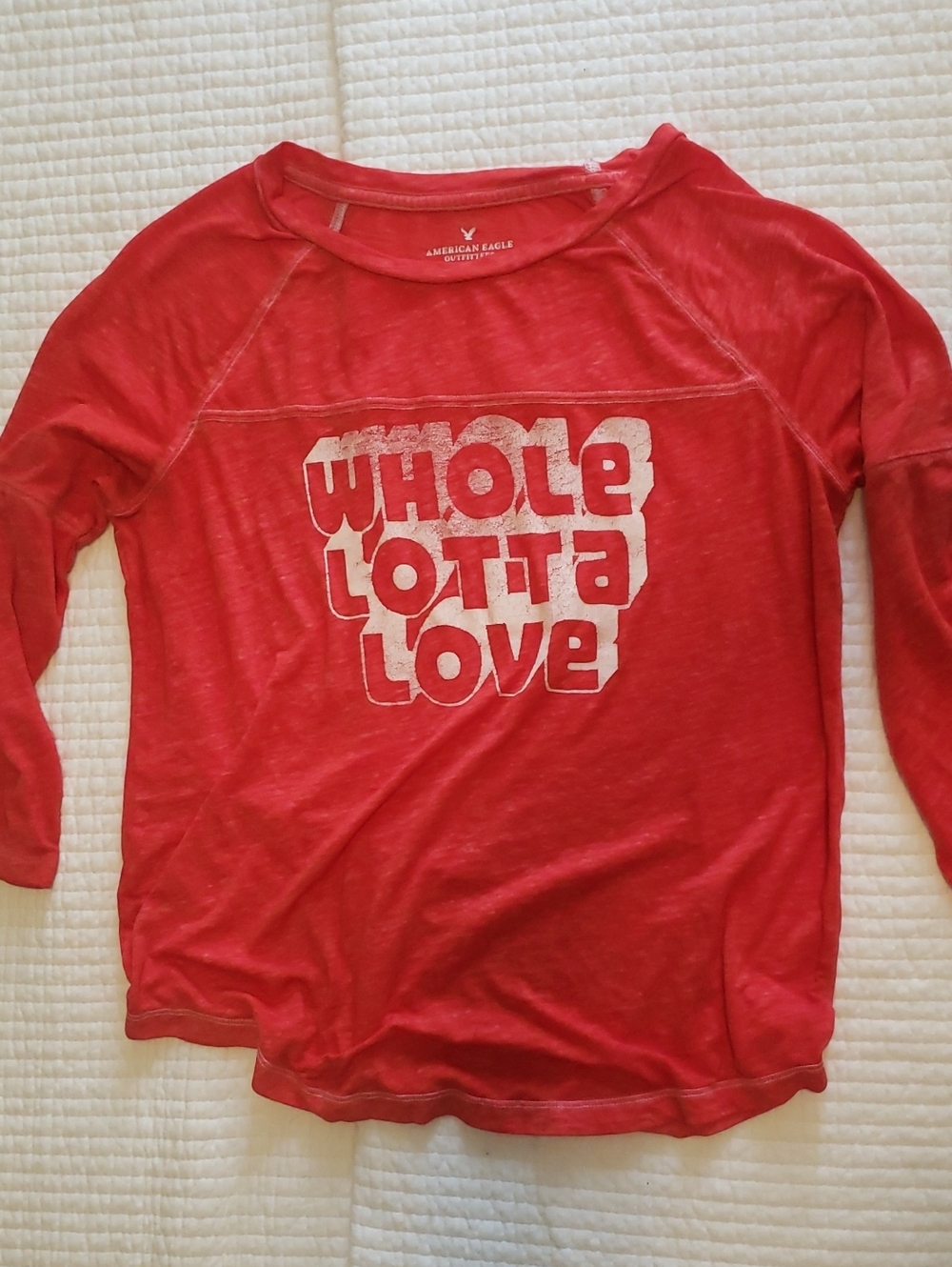 American Eagle Outfitters Red 'Whole Lotta Love'  3/4 Sleeve Tissue Tee